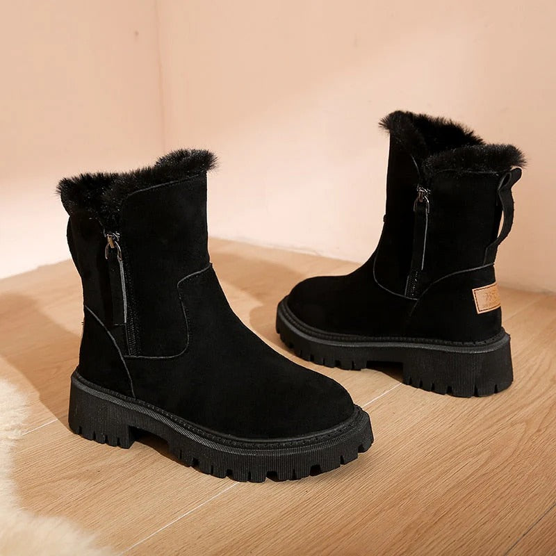 Women’s FrostStep Plush-Lined Winter Ankle Boots – Zip-Up Chunky Sole