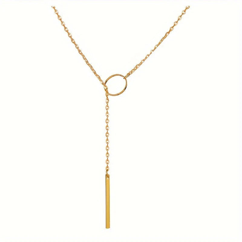 Women’s Circle Pendant Necklace - Minimalist Y-Shaped Drop Chain