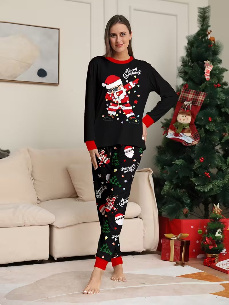 Women’s Santa Print Christmas Pajama Set - Long Sleeve Loungewear