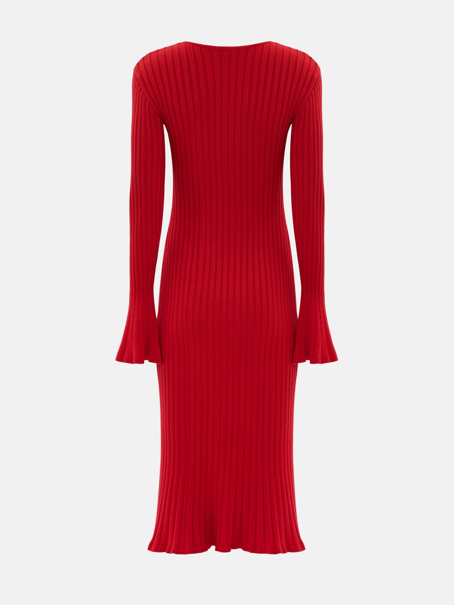 Women’s Ribbed Long Sleeve Midi Dress - Flared Cuff Detail