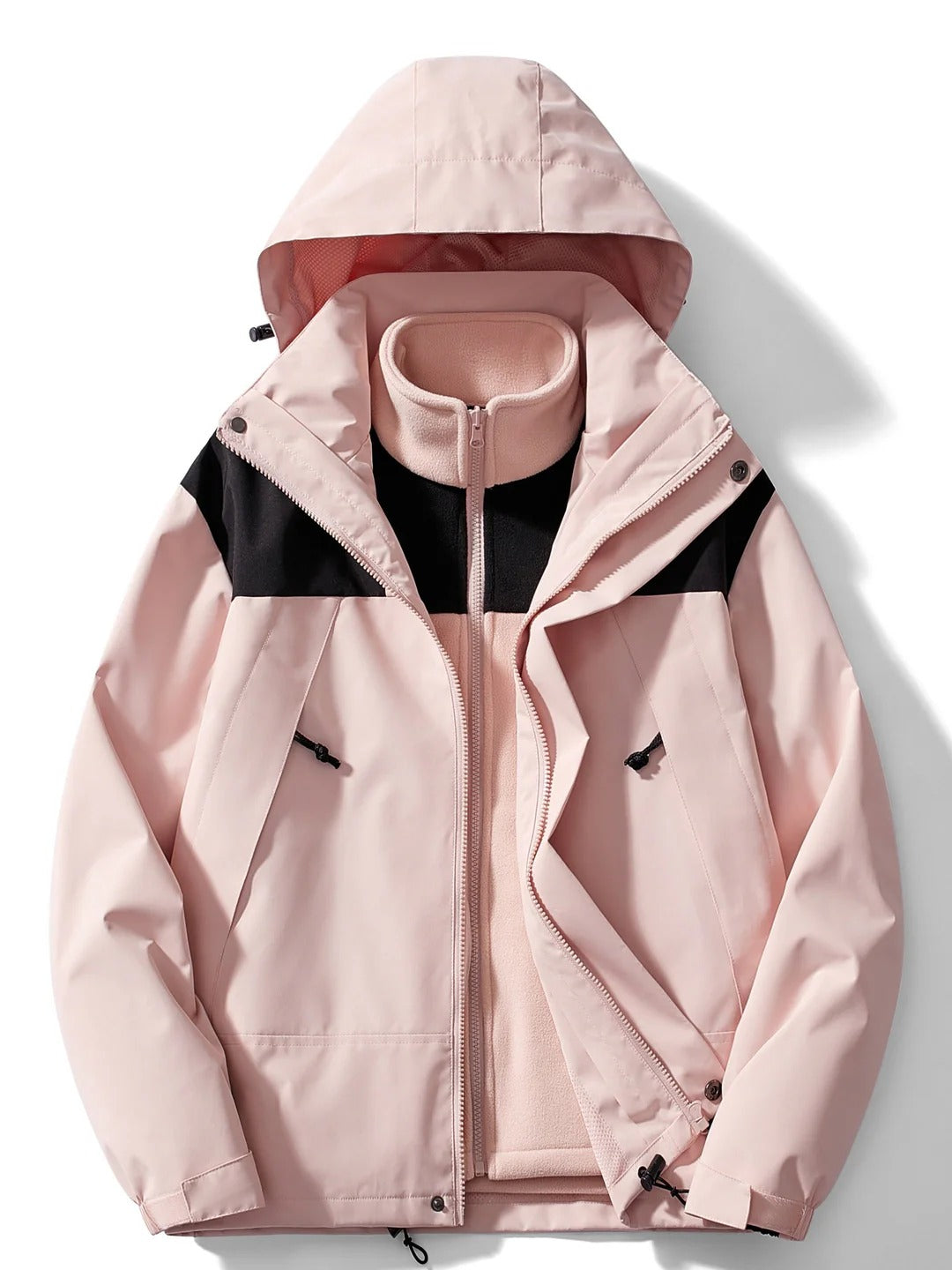 Women’s Two-Tone Hooded Outdoor Jacket - Functional Zip-Up Design