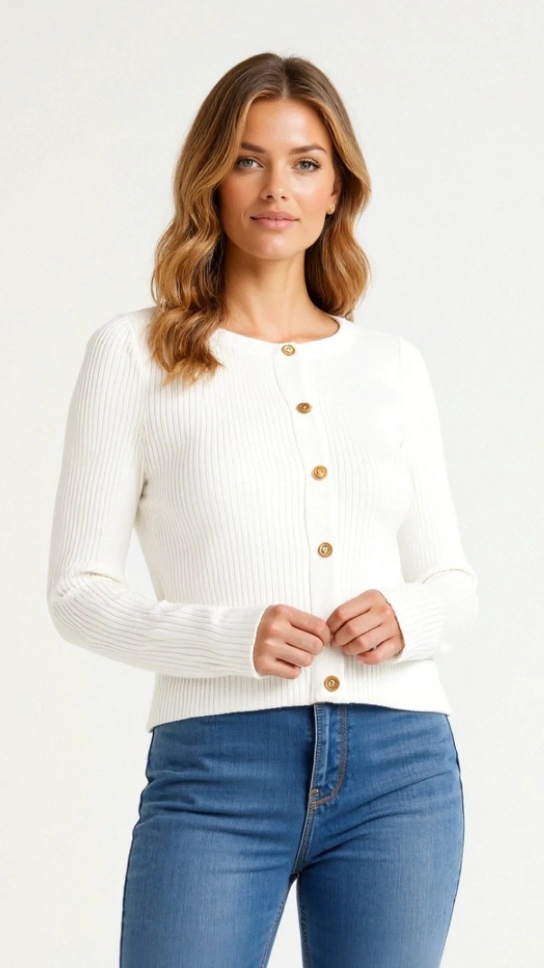 Women’s Ribbed Button-Up Knit Cardigan - Classic Slim Fit Sweater