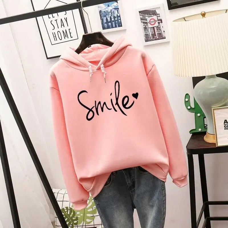 Women’s “Smile” Graphic Hoodie - Casual Pullover Sweatshirt
