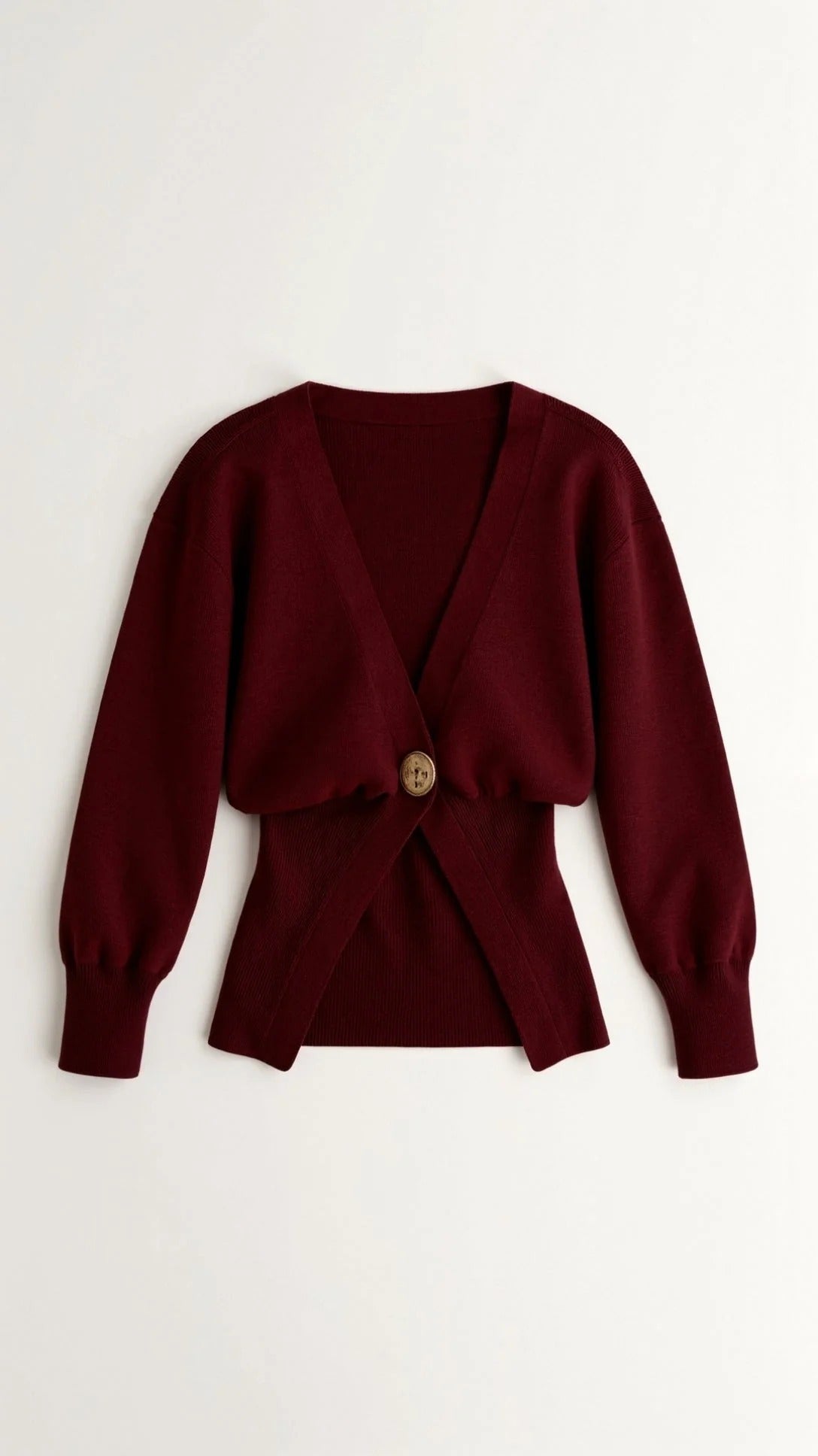 Women’s Deep V-Neck Statement Cardigan - Gold Detail Wrap Top