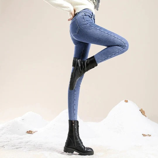 Women’s High-Waist Fleece-Lined Jeans - Warm Winter Slim Fit Pants