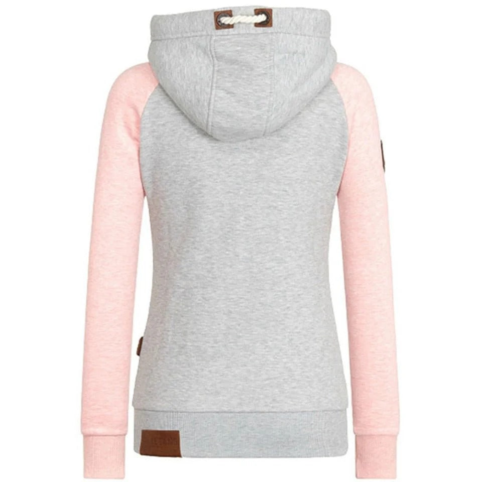 Women’s Contrast Sleeve Zip Hoodie - Soft Casual Everyday Layer