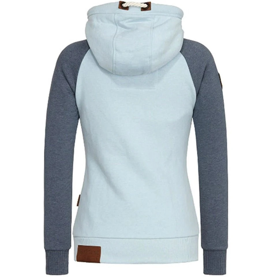 Women’s Contrast Sleeve Zip Hoodie - Soft Casual Everyday Layer