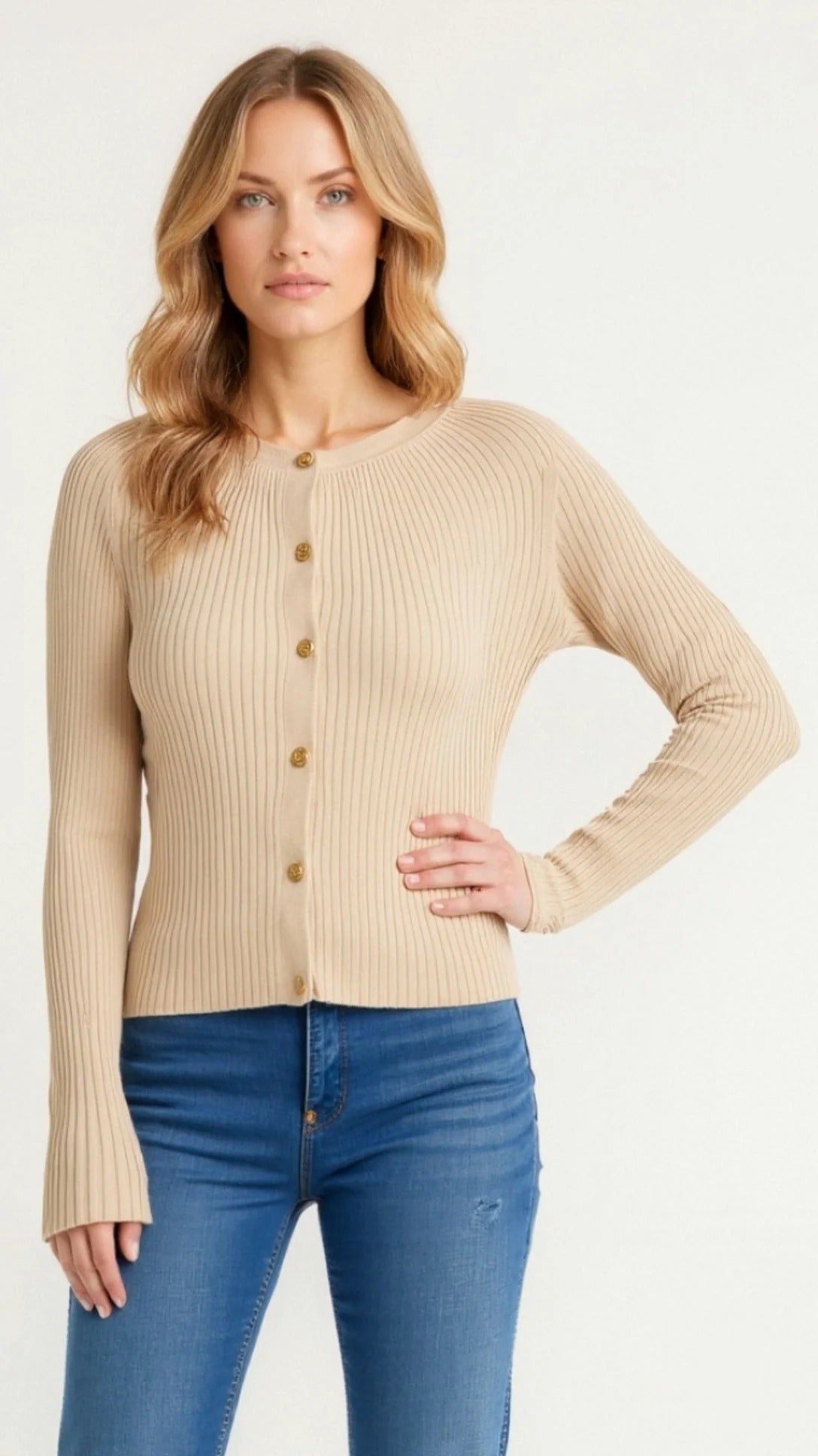 Women’s Ribbed Button-Up Knit Cardigan - Classic Slim Fit Sweater