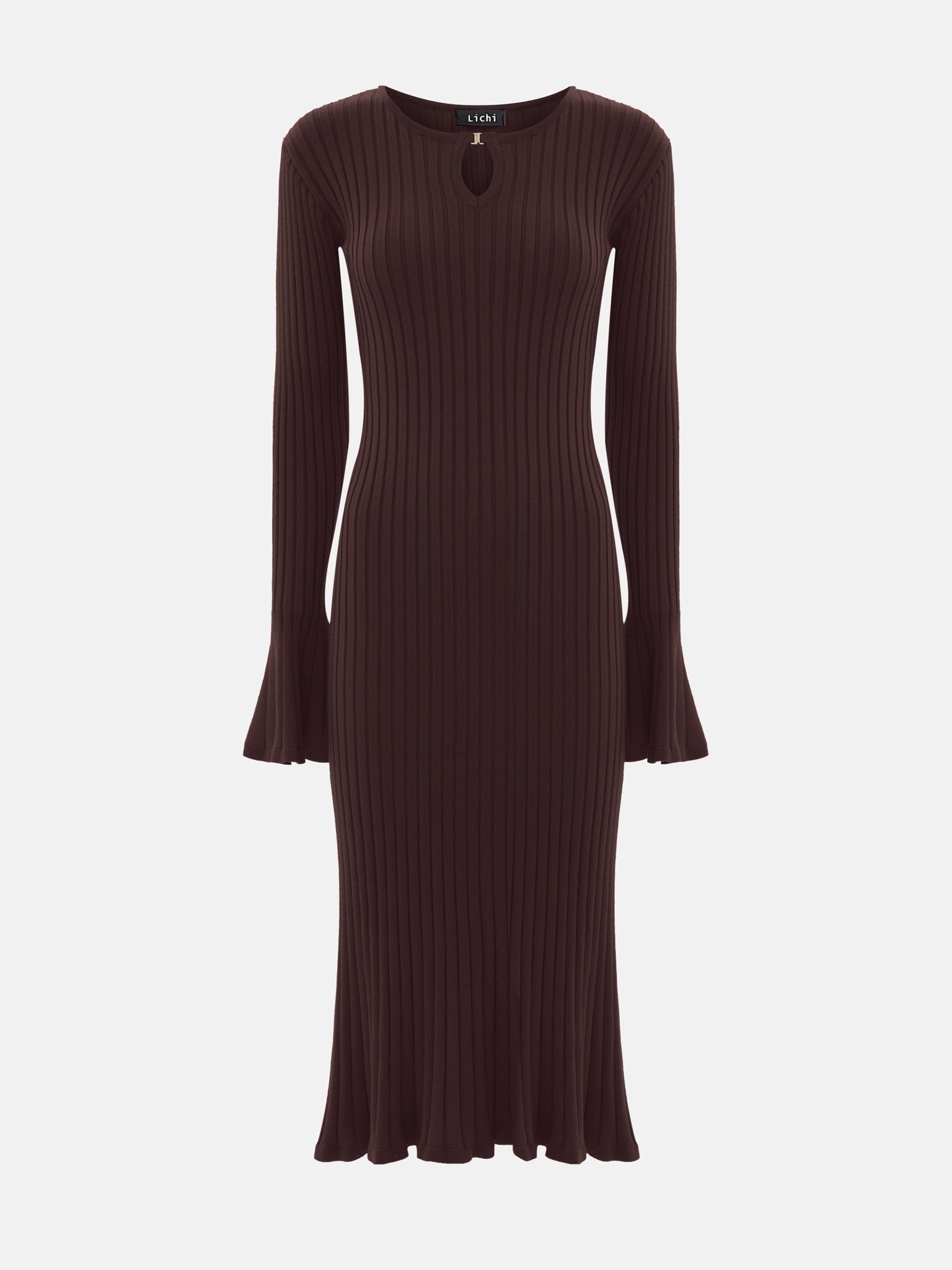 Women’s Ribbed Long Sleeve Midi Dress - Flared Cuff Detail