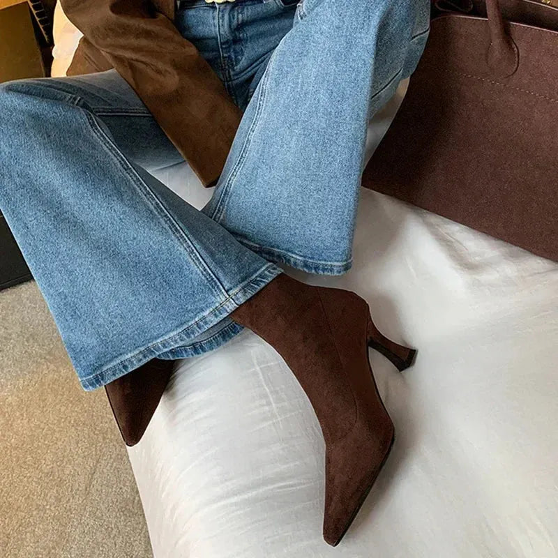 Women’s Pointed Toe Stiletto Ankle Boots - Elegant High Heel
