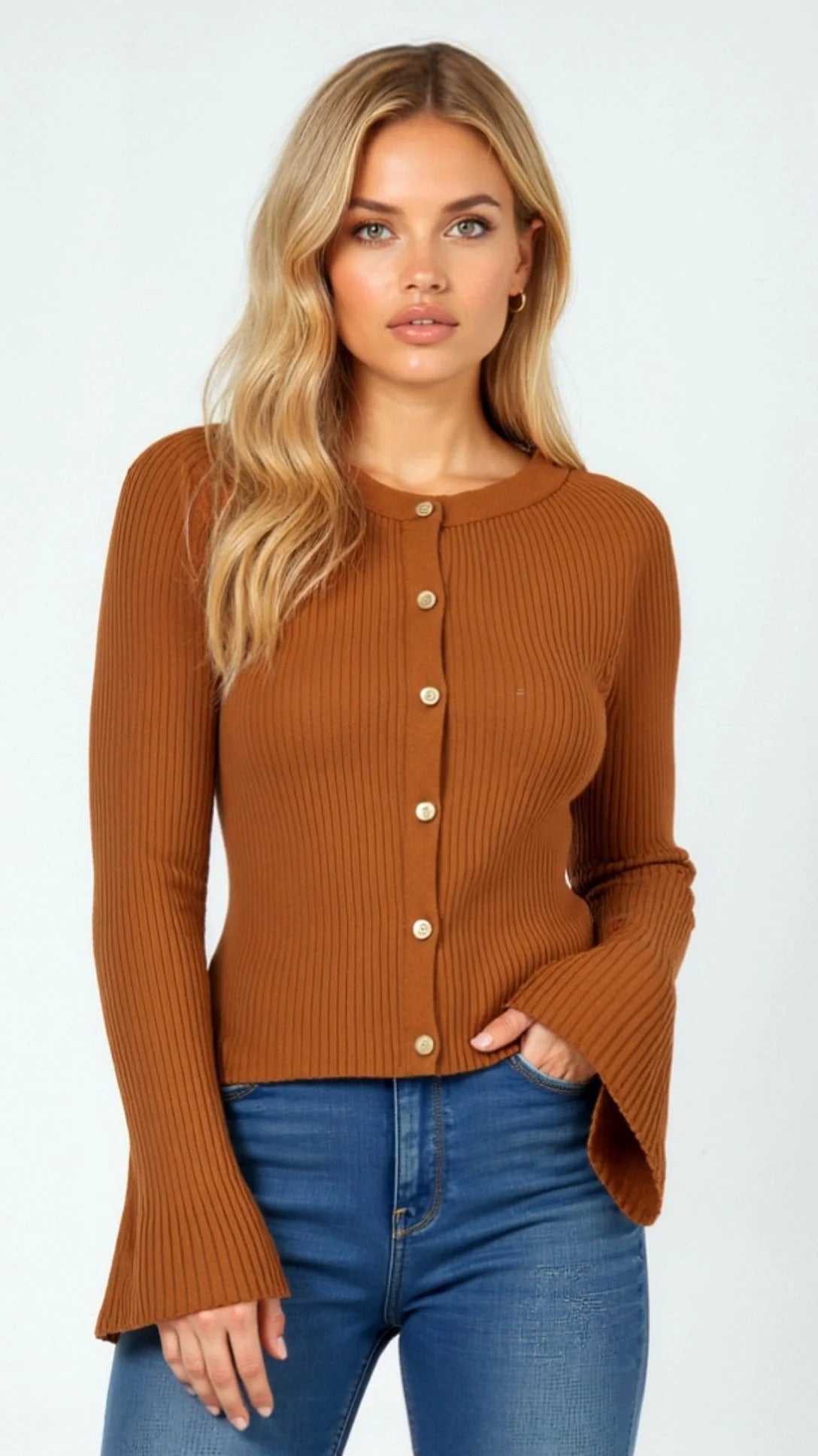 Women’s Ribbed Button-Up Knit Cardigan - Classic Slim Fit Sweater