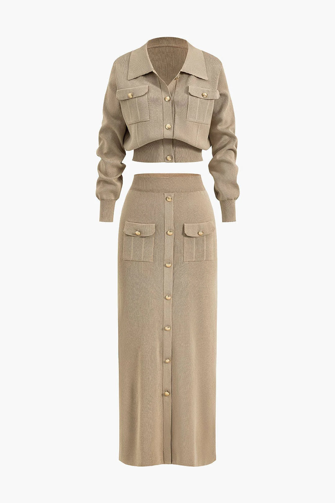 Women’s Esme Button-Down Knit Midi Set - Collared Top Skirt Co-ord
