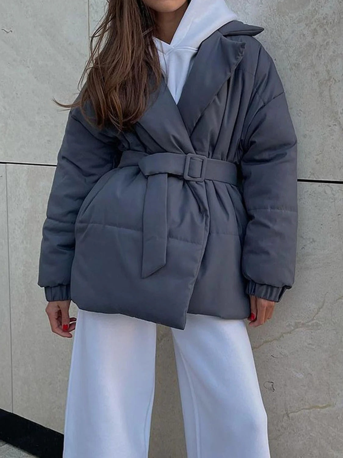Women’s Belted Puffer Jacket - Wrap Front Quilted Winter Coat