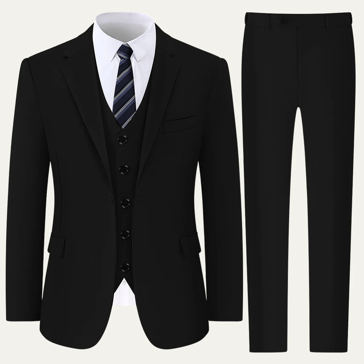 Men’s Three-Piece Tailored Suit - Classic Formal Ensemble