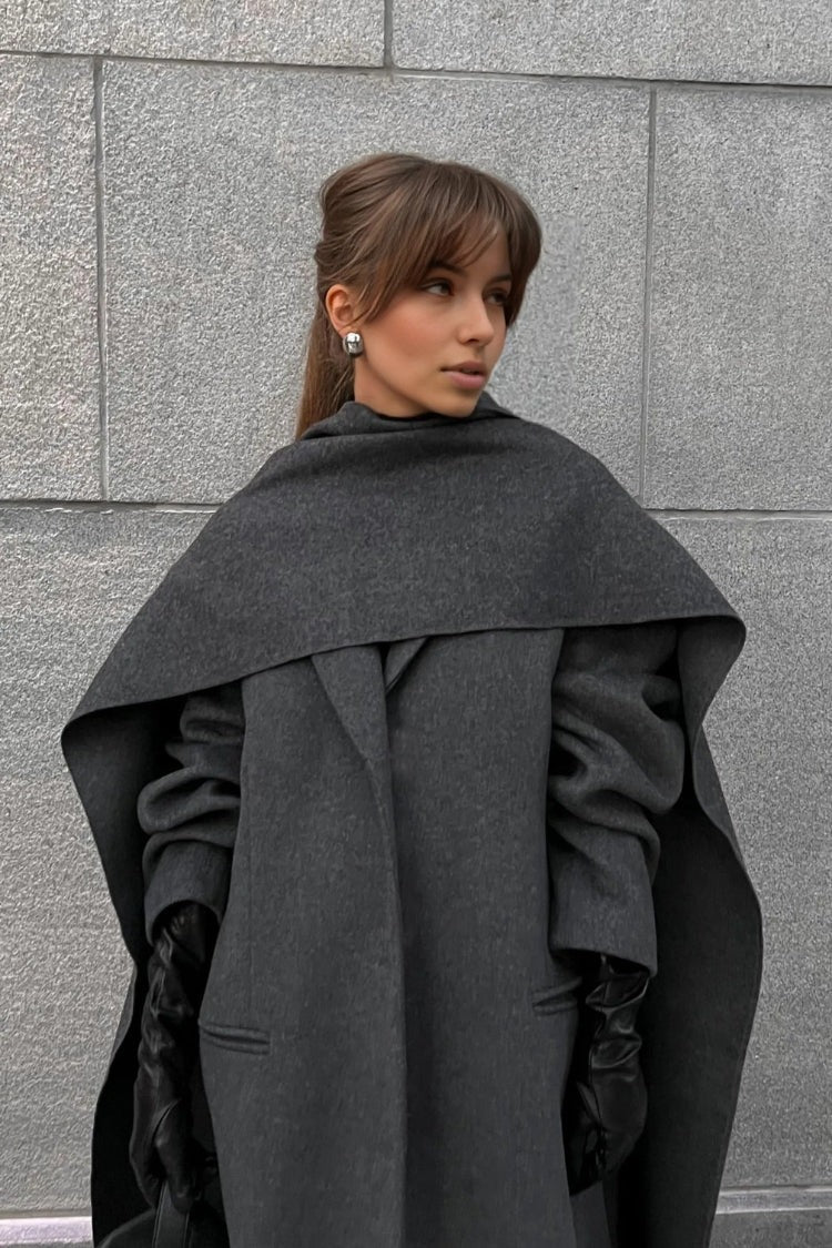 Women’s Long Cape Coat – Elegant High-Collar Overcoat