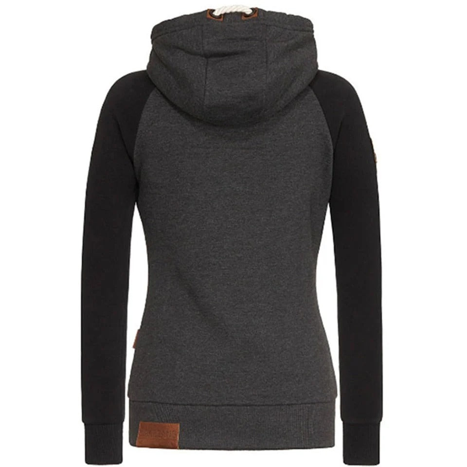 Women’s Contrast Sleeve Zip Hoodie - Soft Casual Everyday Layer
