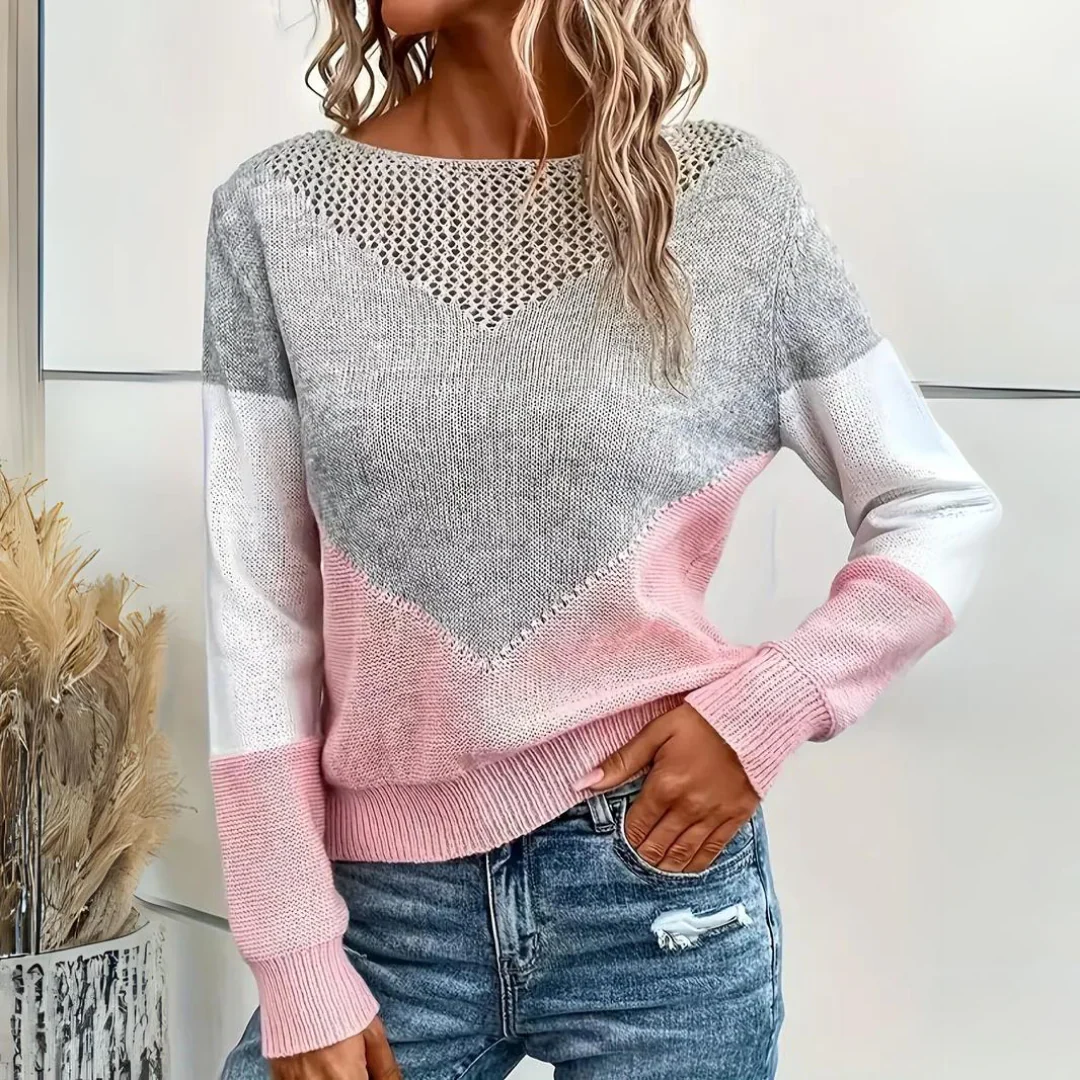 Women’s Liora Chevron Mesh Knit Sweater - Casual Chic Pullover