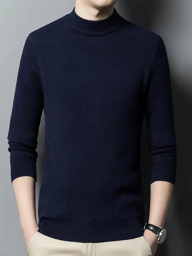 Men’s Mock Neck Knit Jumper - Minimalist Casual Sweater