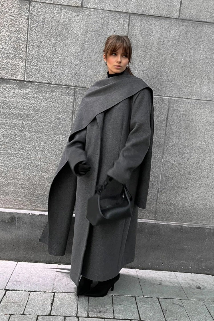 Women’s Long Cape Coat – Elegant High-Collar Overcoat