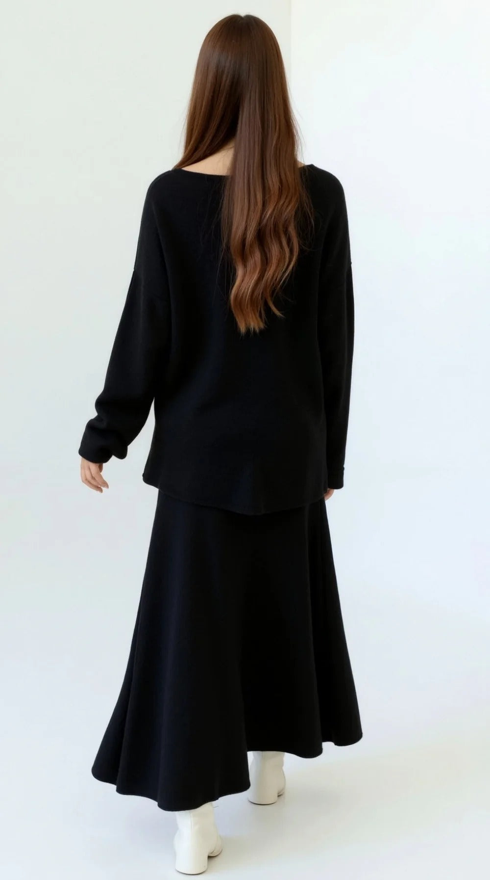 Women’s Serene Knit Two-Piece Set - Relaxed Top Flowing Midi Skirt