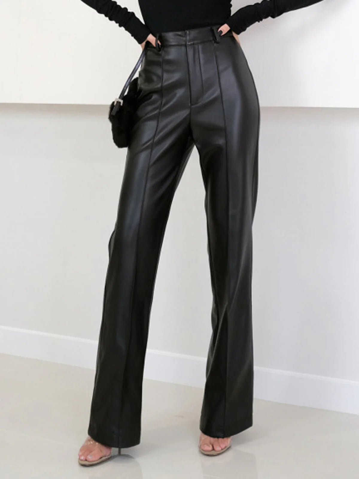 Women’s High-Waist Straight-Leg Pants - Chic Faux Leather
