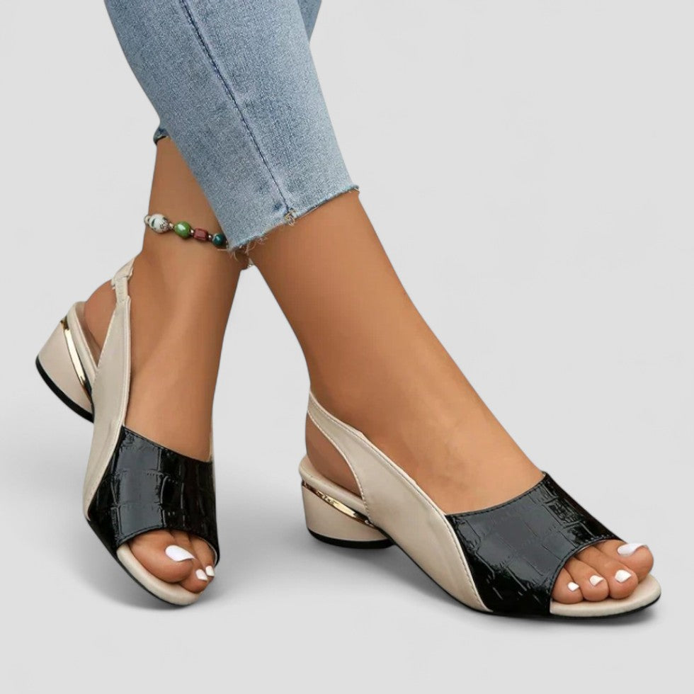 Women’s Two-Tone Slingback Block Heel Sandals - Open Toe