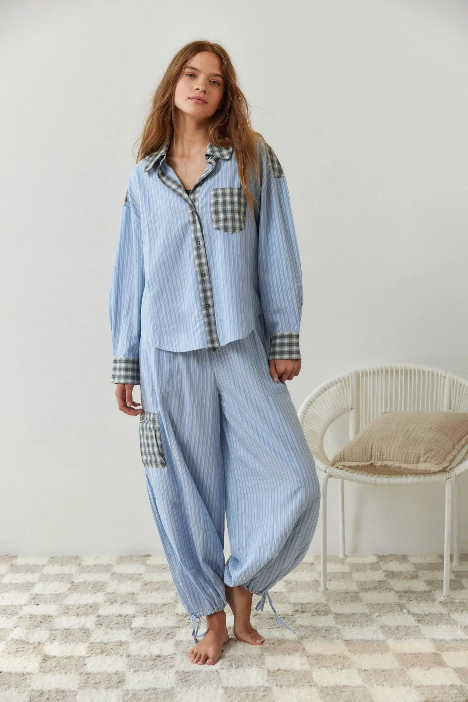 Women’s Striped Pajama Set - Relaxed Fit Button-Up Sleepwear