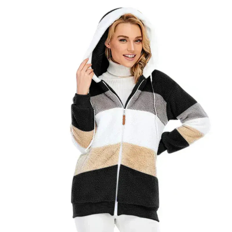 Women’s Cozy Striped Zip-Up Hooded Jacket