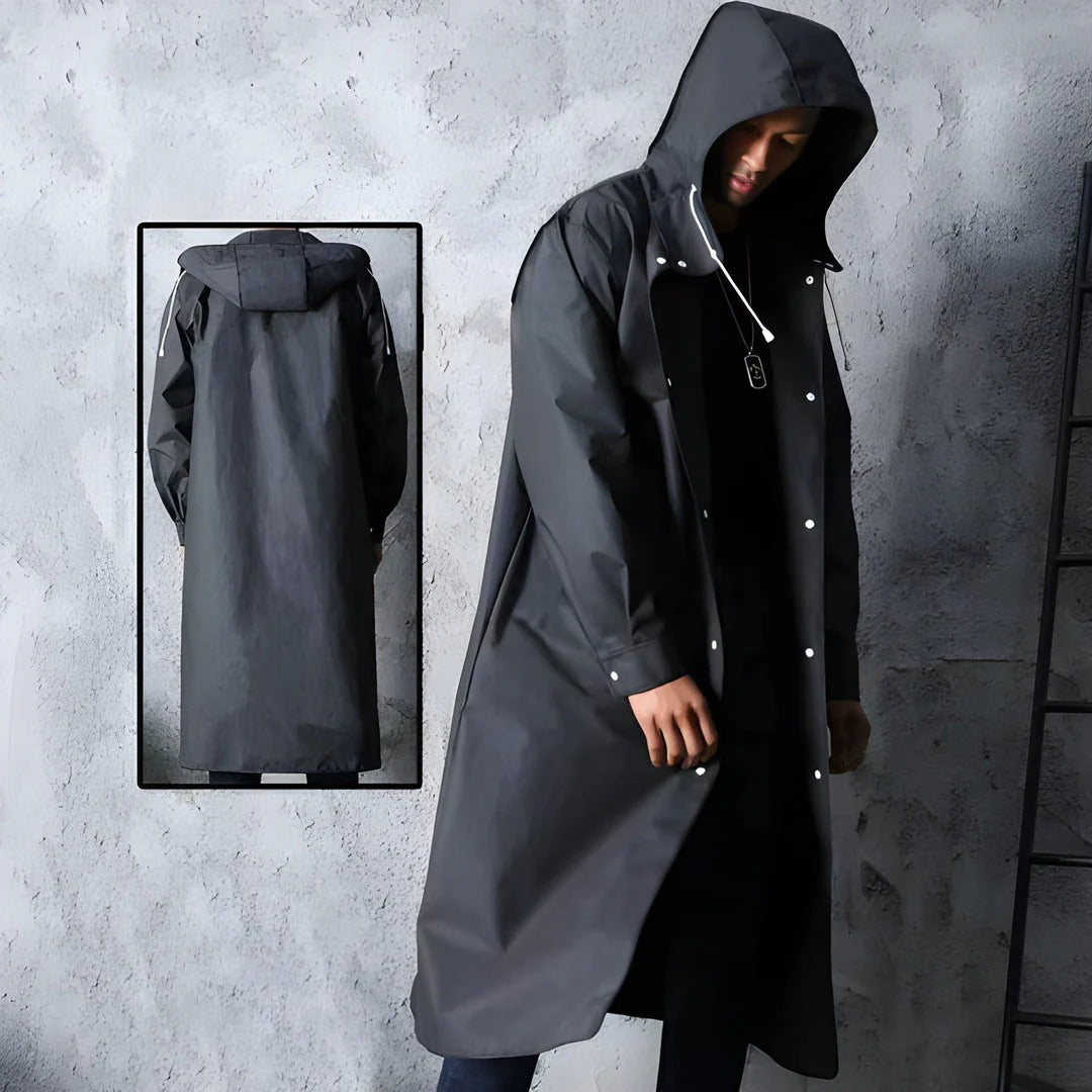 Men’s StormGuard Long Raincoat - Waterproof Hooded Shell Jacket