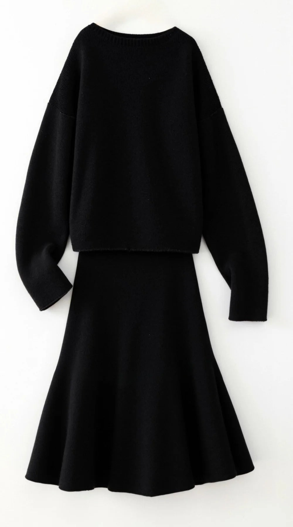 Women’s Serene Knit Two-Piece Set - Relaxed Top Flowing Midi Skirt