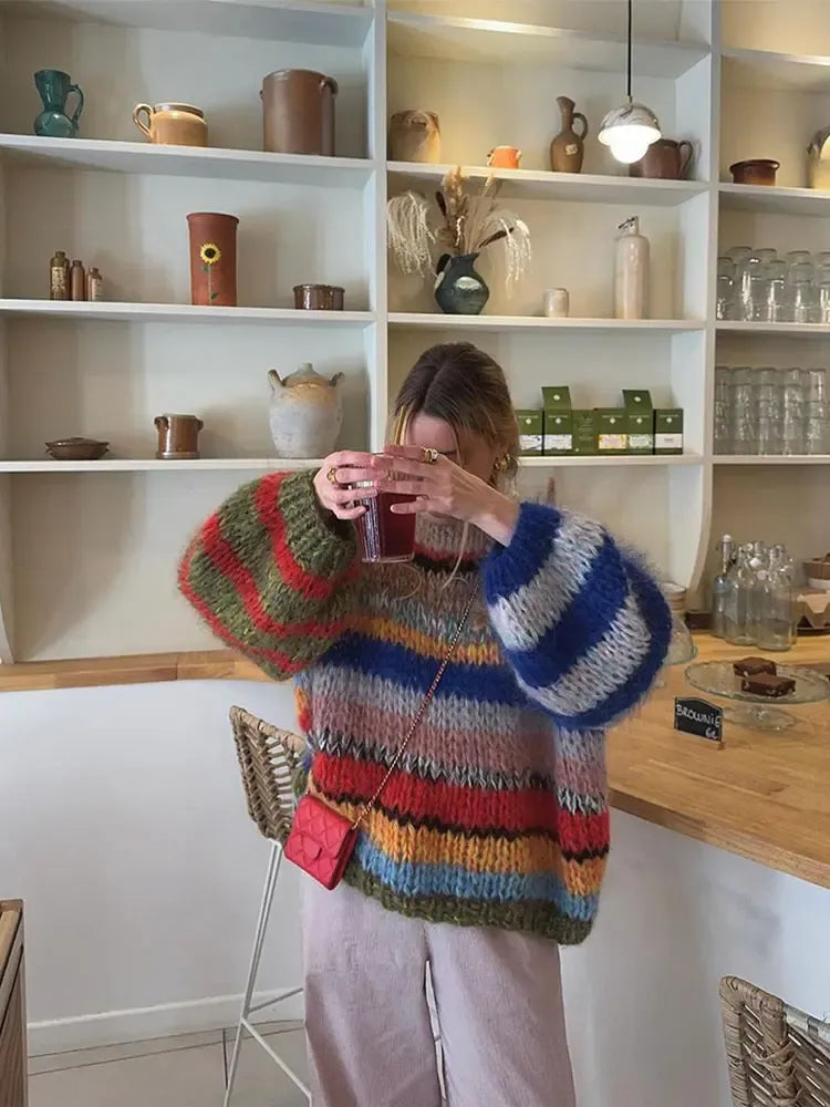 Chunky Striped Knit Sweater - Playful Statement Piece