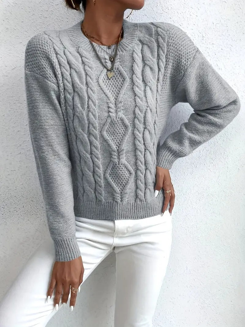 Women’s Amara Cable Knit Sweater - Classic Textured Pullover