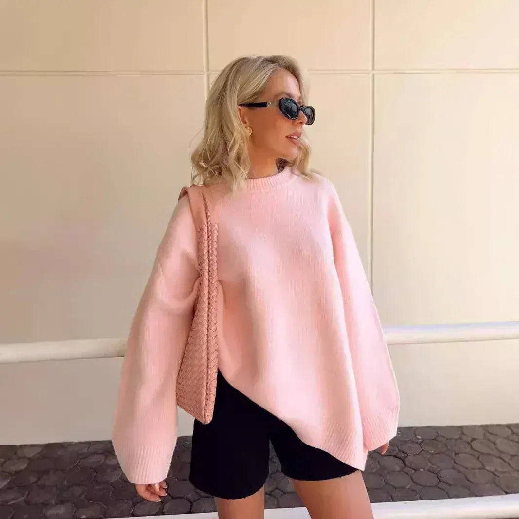 Women’s Oversized Crew Neck Sweater - Relaxed Long Sleeve Pullover