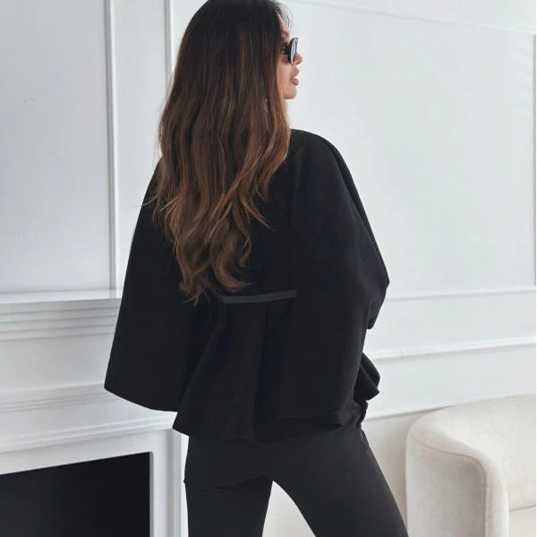 Women’s Belted Cape Jacket - Elegant High-Neck