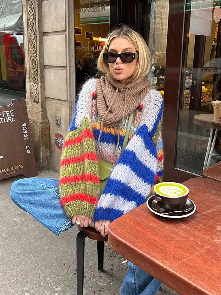 Chunky Striped Knit Sweater - Playful Statement Piece