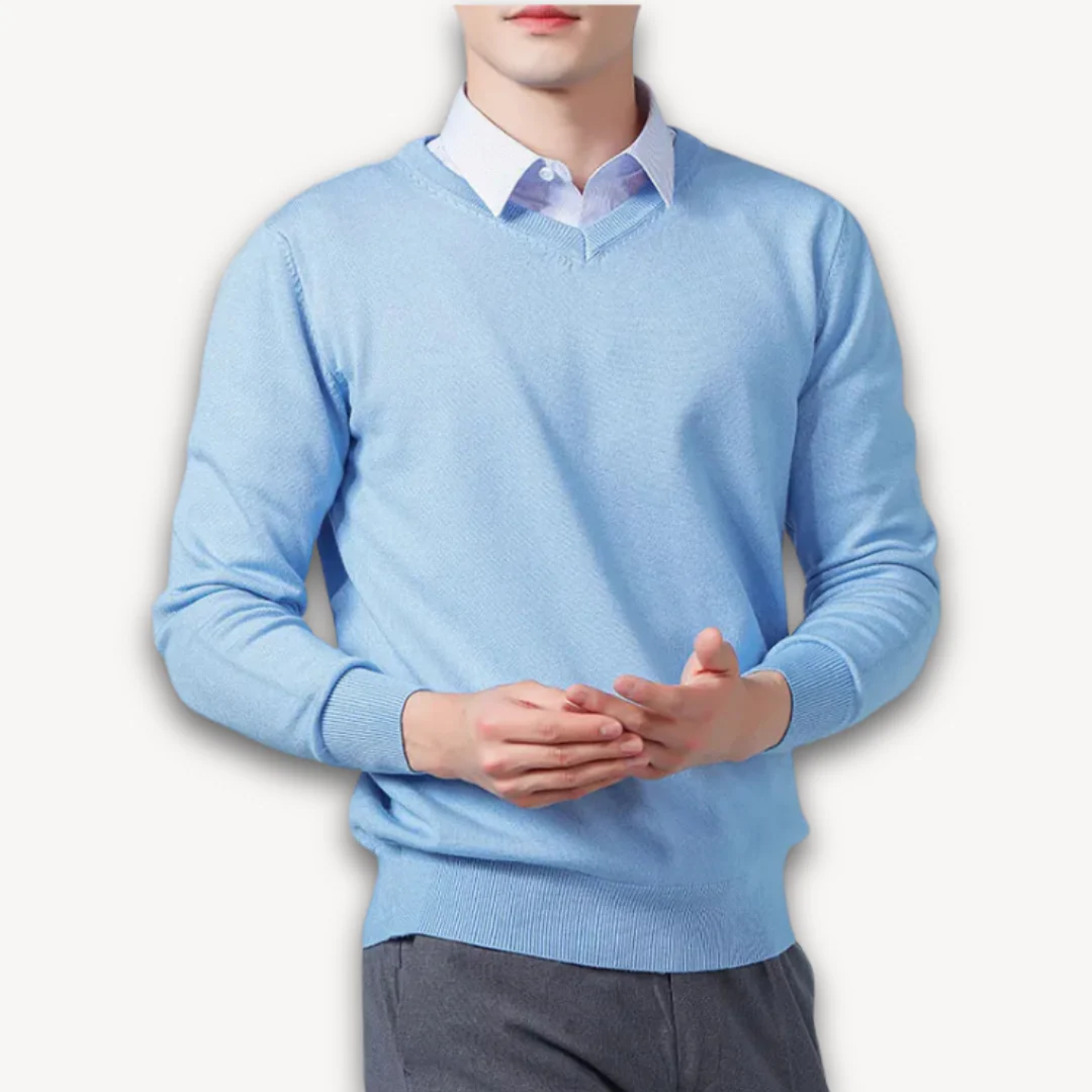 Men’s Preston Layered Collar Knit Sweater - V-Neck Pullover