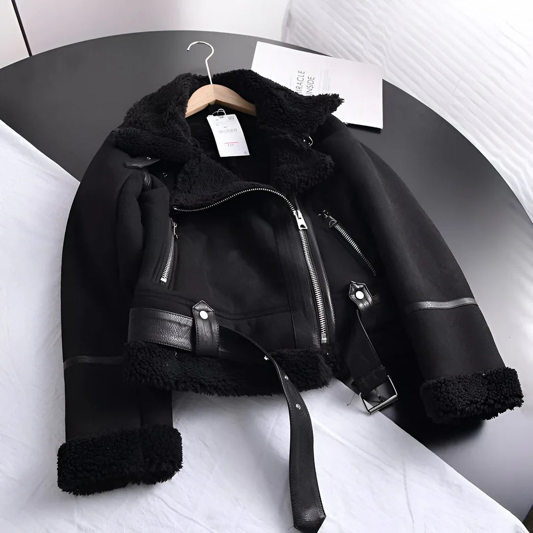 Women’s Aria Luxe Belted Shearling-Trim Jacket