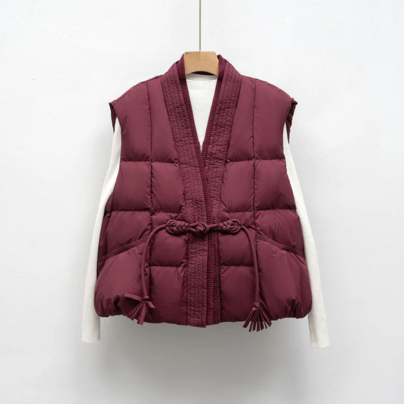 Women’s Quilted Tie-Waist Puffer Vest - Lightweight Layered Gilet