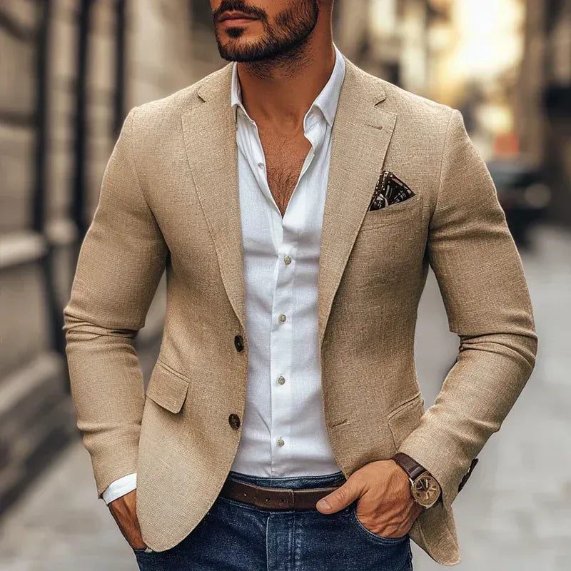 Men’s Casual Tailored Blazer - Modern Two-Button Smart Jacket