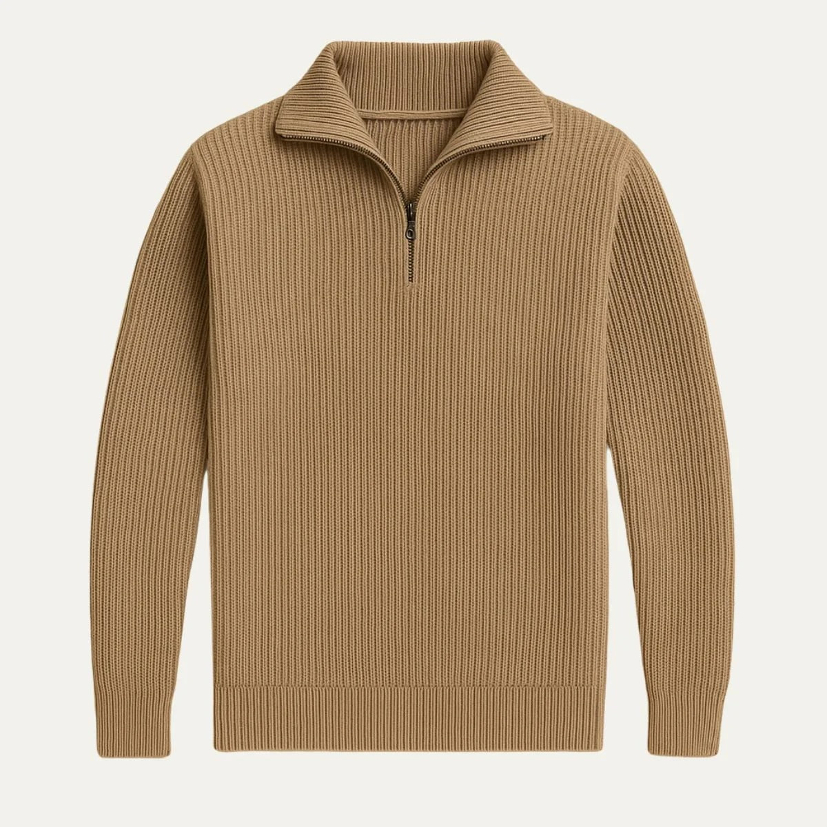 Men’s Ribbed Half-Zip Sweater - Classic Zip-Collar Knit Pullover