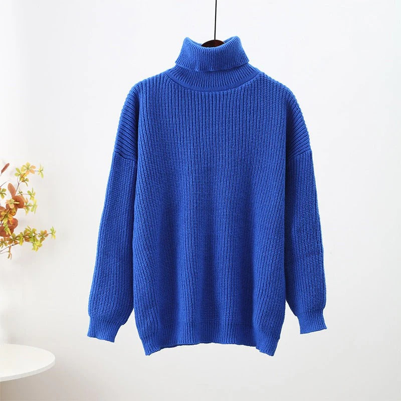Women’s High Neck Chunky Knit Sweater - Oversized Winter Pullover