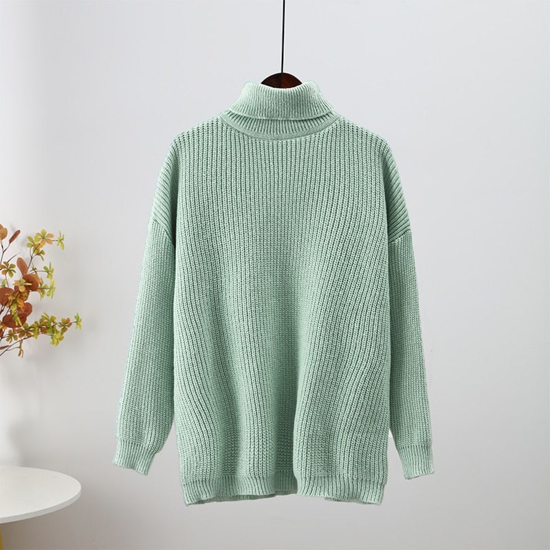 Women’s High Neck Chunky Knit Sweater - Oversized Winter Pullover