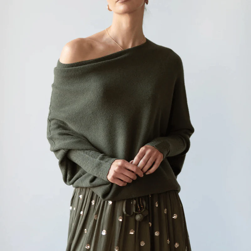 Women’s Off-Shoulder Knit Sweater - Effortless Chic Pullover