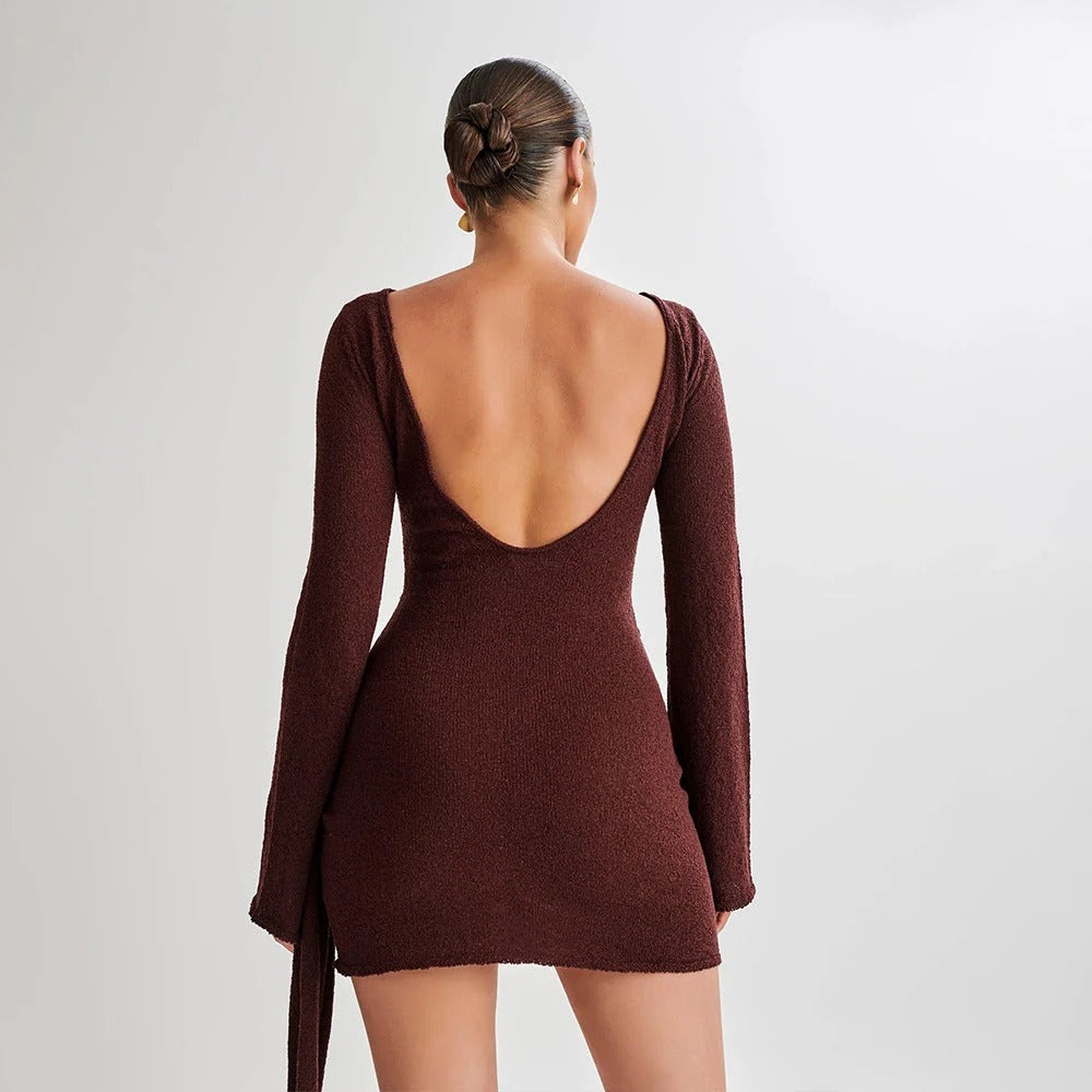 Women’s Long Sleeve Ruched Mini Dress - Elegant Party Outfit