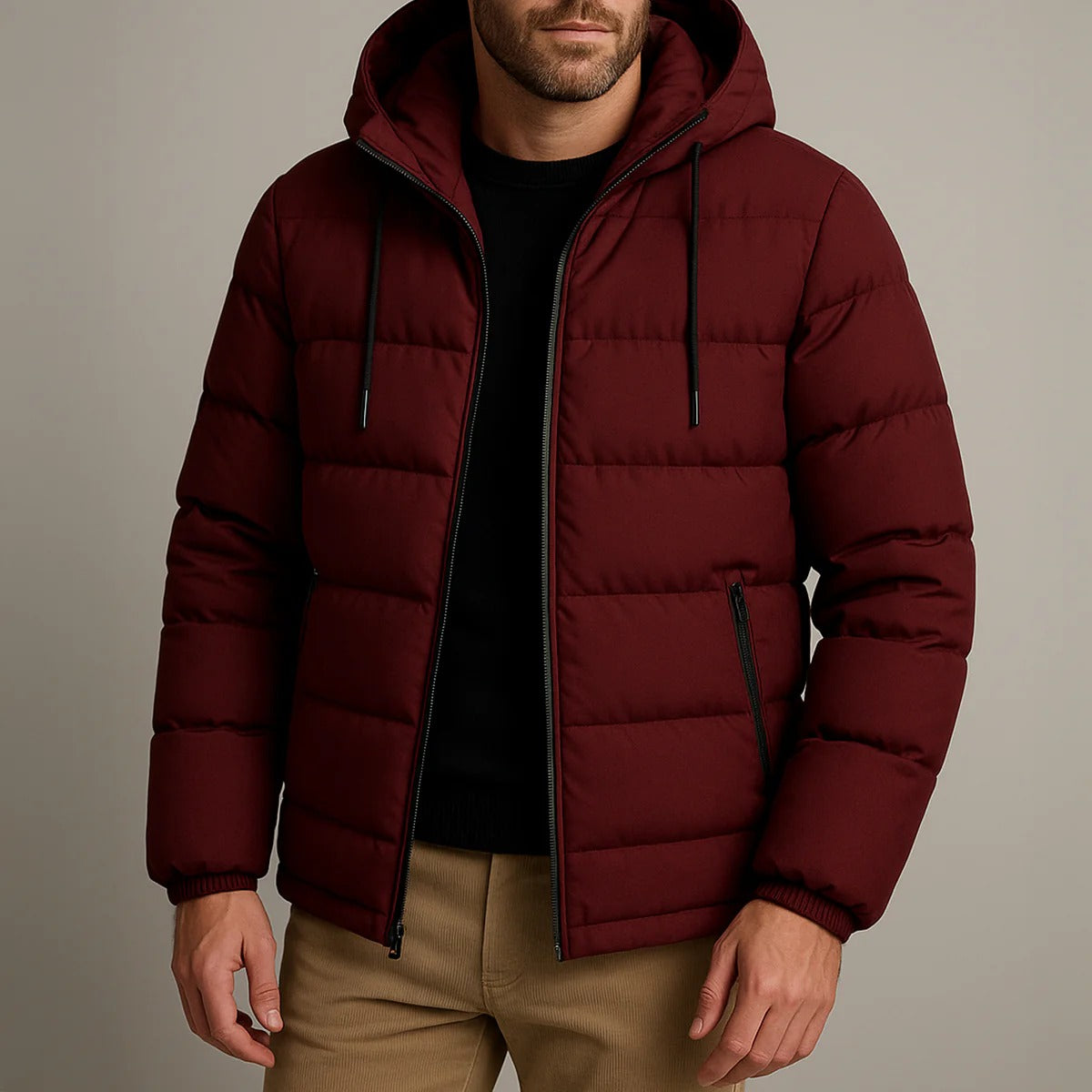 Men’s Hooded Puffer Jacket - Modern Quilted Outerwear