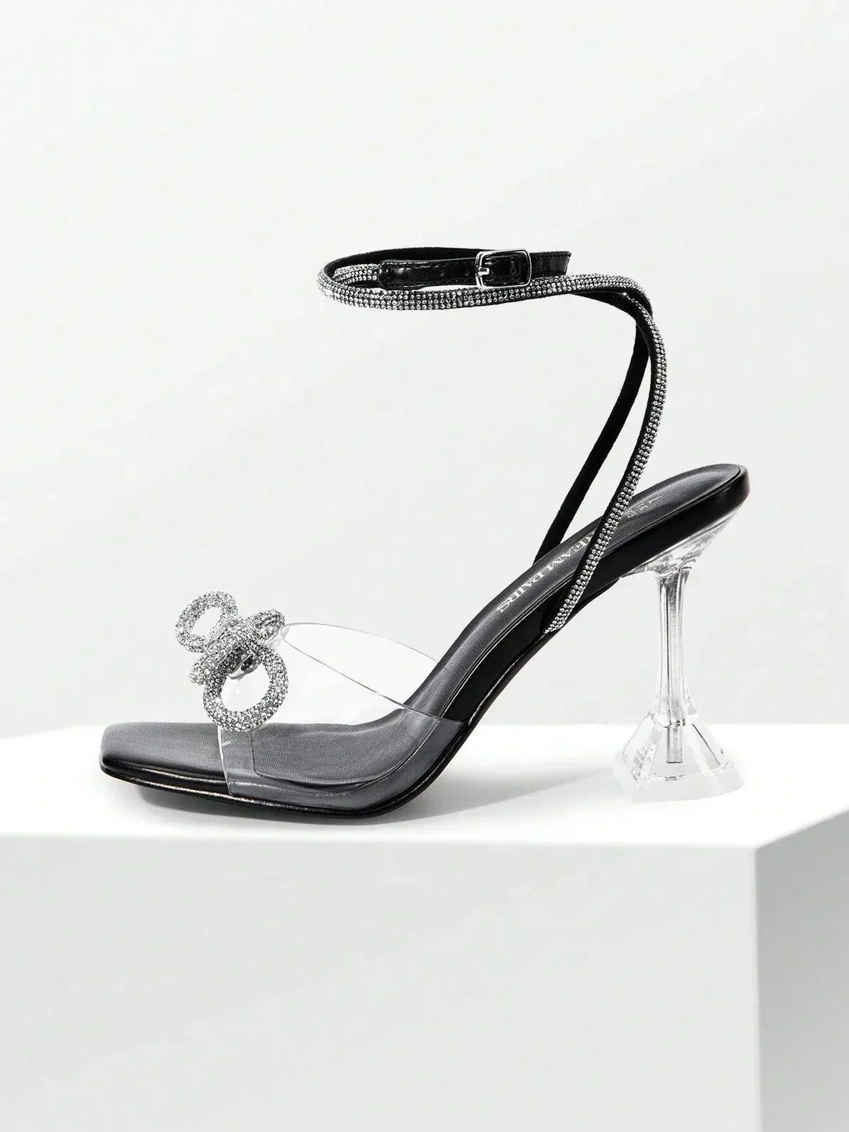 Women’s Rhinestone Ankle Strap Sandals - Clear Stiletto Heel
