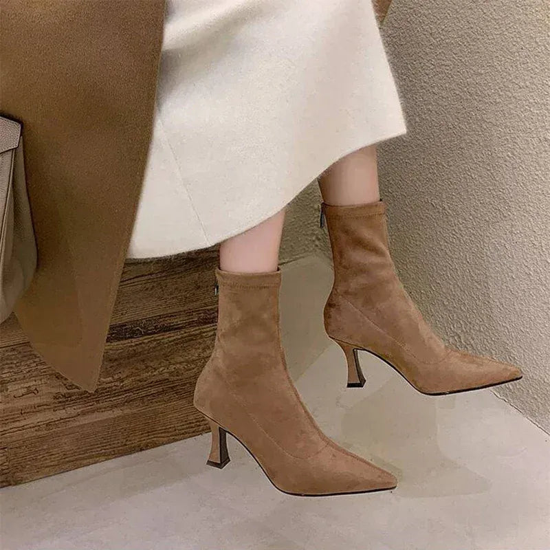 Women’s Pointed Toe Stiletto Ankle Boots - Elegant High Heel