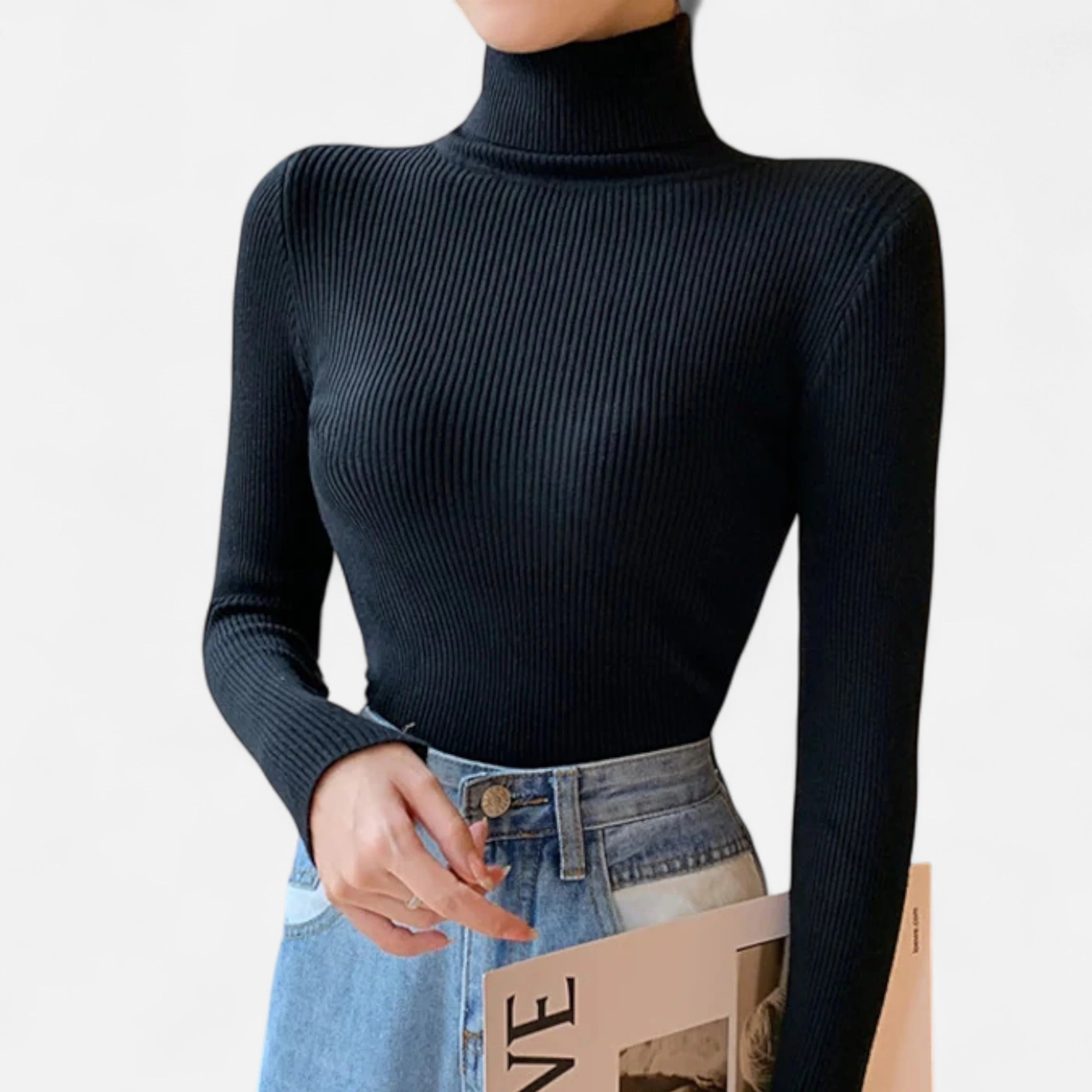 Women’s Ribbed Mock Neck Top - Slim Fit Long Sleeve Pullover