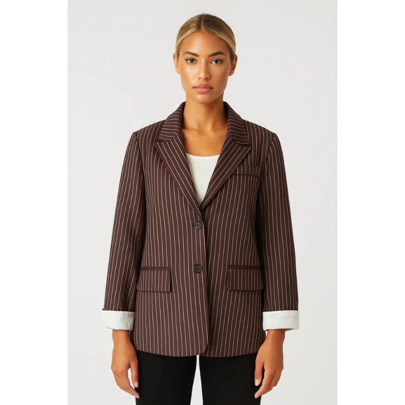 Women’s Tailored Pinstripe Blazer - Classic Two-Button Jacket