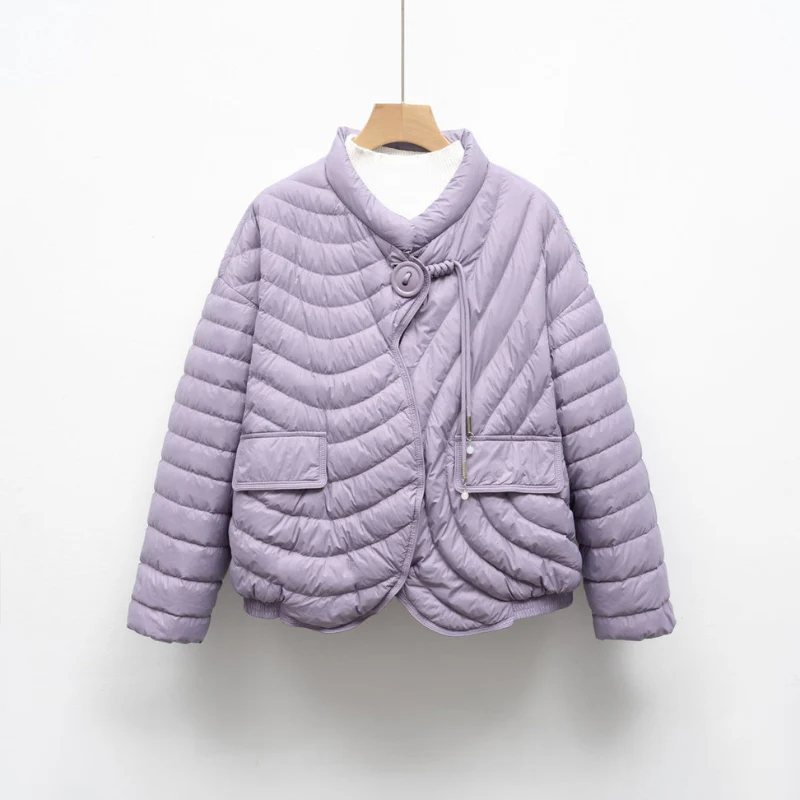 Women’s Quilted Curve-Line Puffer Jacket – Lightweight Short Winter Coat